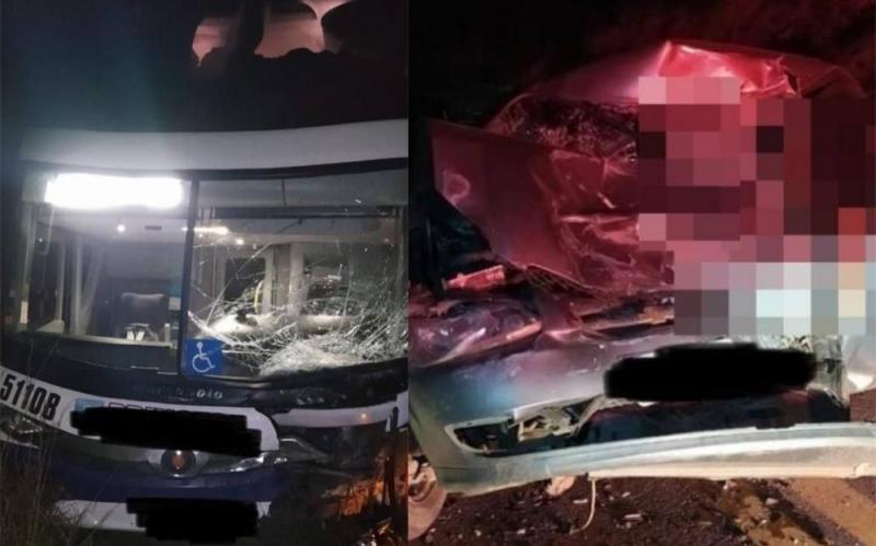 Colisão frontal entre ônibus e carro deixa uma pessoa morta na PR-092