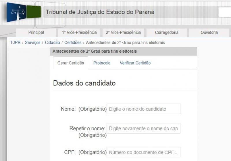 TJ-PR fornecerá de forma gratuita certidões para fins eleitorais