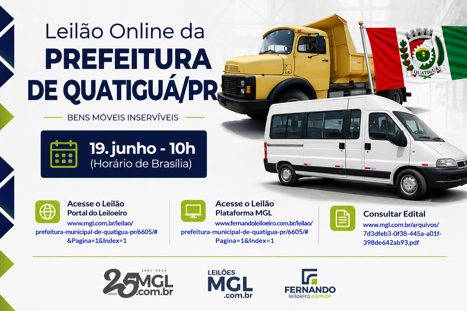 Prefeitura de Quatiguá realizará leilão eletrônico de bens inservíveis no dia 19 de junho
