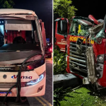 Caminhão dos bombeiros é atingido por ônibus a caminho de incêndio