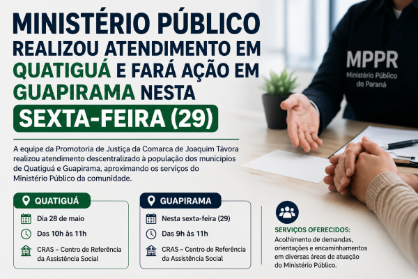 Ministério Público realizou atendimento em Quatiguá e fará ação em Guapirama nesta sexta-feira