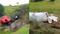 Caminhão sai da pista e cai em barranco em Wenceslau Braz