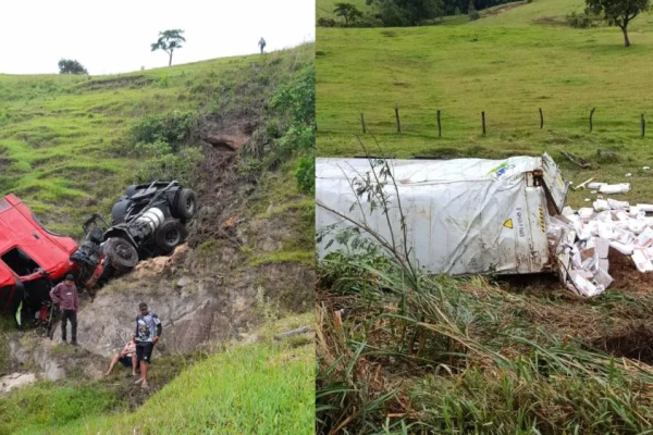 Caminhão sai da pista e cai em barranco em Wenceslau Braz