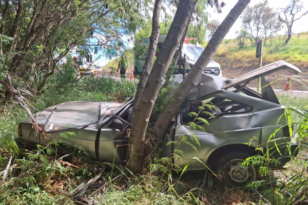 Motorista fica ferido após sair da pista e bater em árvore na PR-092, em Siqueira Campos